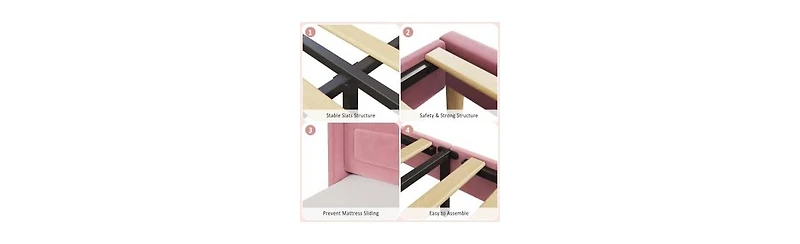Set of 2 Twin Upholstered Bed for Kids - Soft Padded with Led Night Light, Storage and Sturdy Iron/Plywood/Sponge Frame Easy Assembly