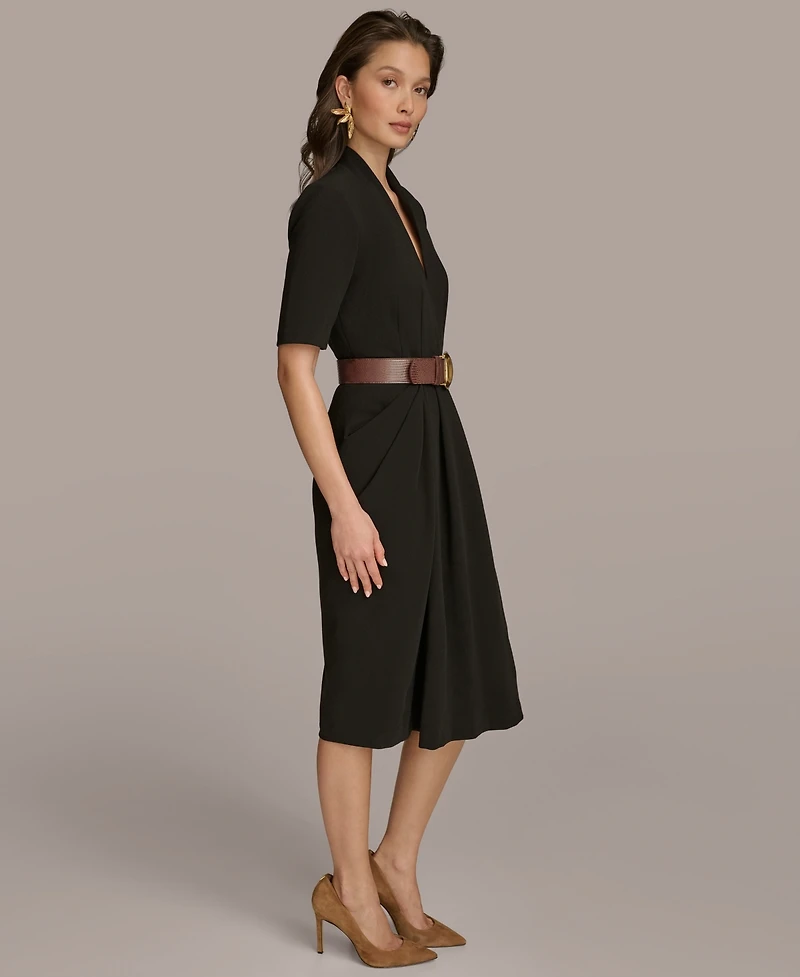 Donna Karan New York Women's V-Neck Belted Sheath Midi Dress