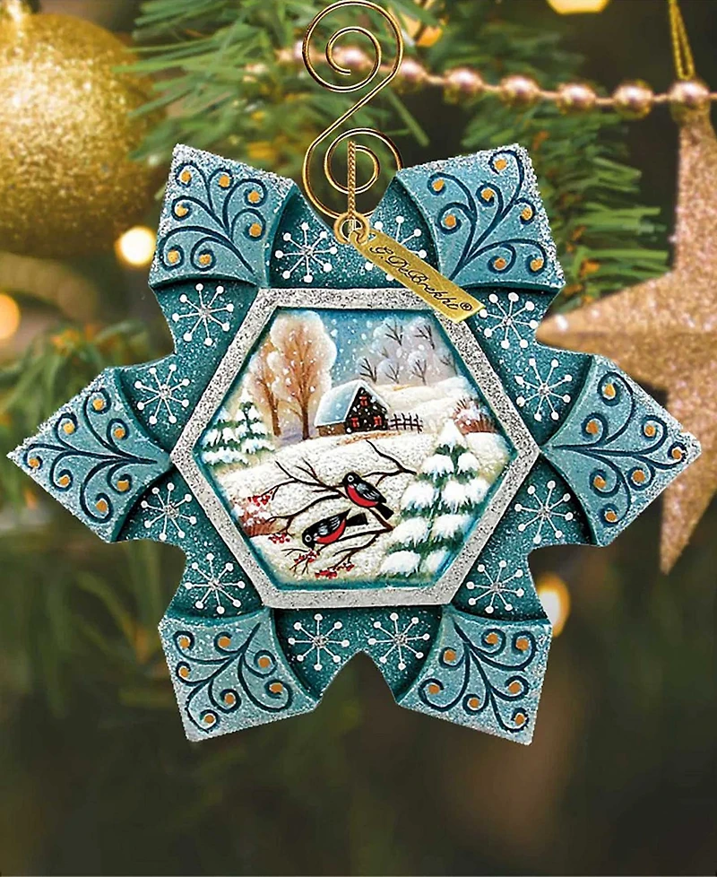 G.DeBrekht Hand Painted Scenic Ornament Robin Snowfall