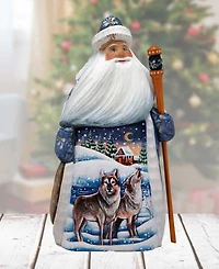 G.DeBrekht Woodcarved and Hand Painted Santa Wolf and Bird Figurine
