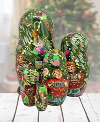 G.DeBrekht 5-Piece Christmas Tree Santa Russian Matryoshka Nested Doll Set