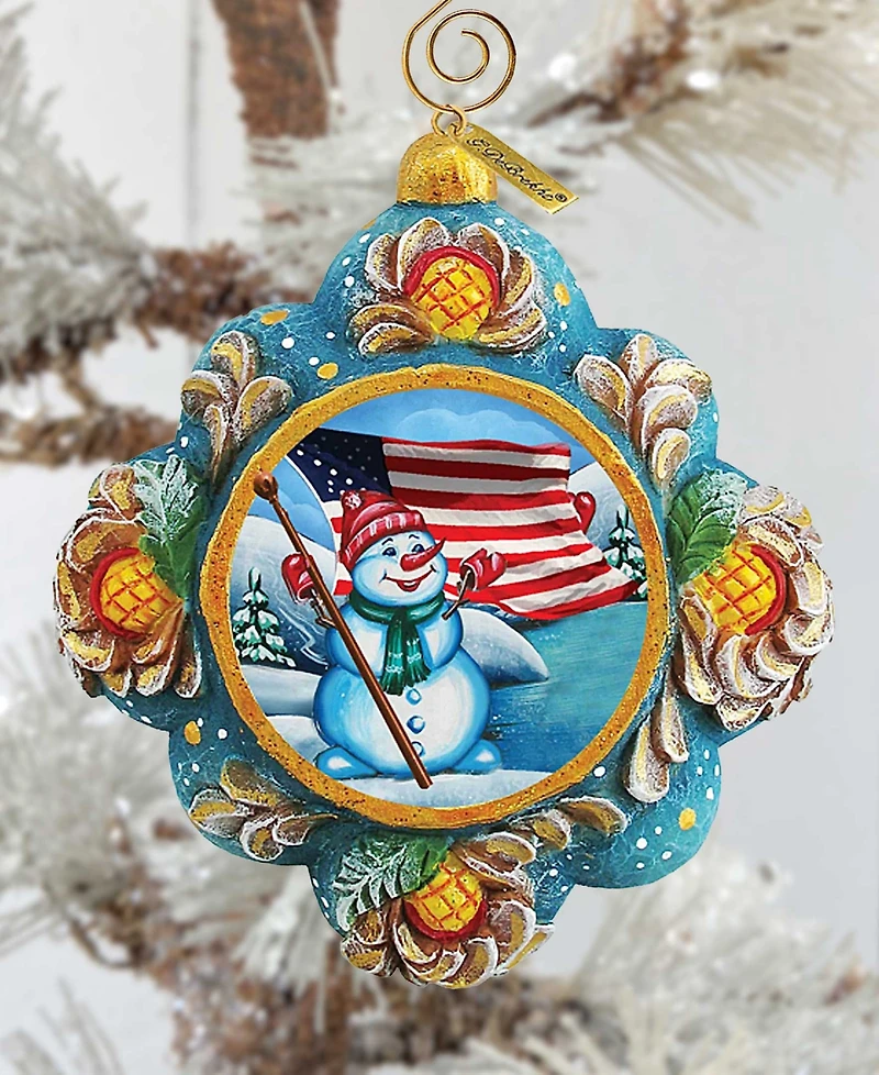 G.DeBrekht Hand Painted Scenic Ornament Patriotic Snowman