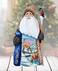 G.DeBrekht Woodcarved and Hand Painted Santa Deer Crossing Santa Figurine