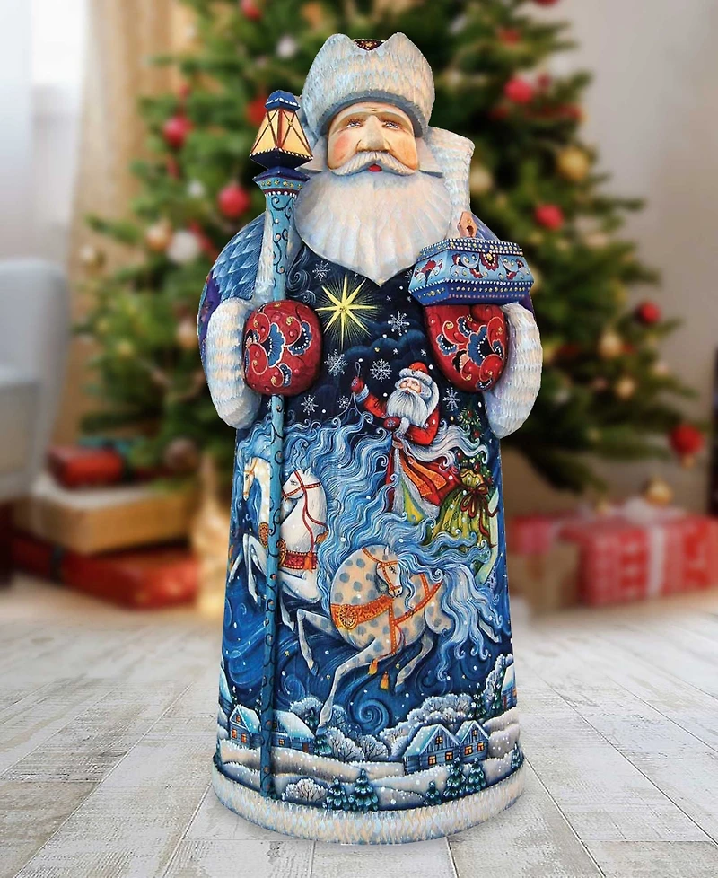 G.DeBrekht Woodcarved and Hand Painted Sleigh Ride Santa Claus Figurine