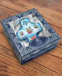 G.DeBrekht Blue Butterflies Cross Glass Ornament