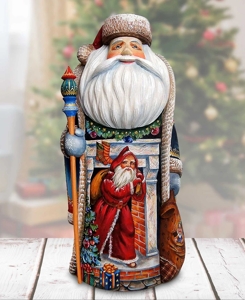 G.DeBrekht Woodcarved and Hand Painted Coming To Town Santa Claus Figurine