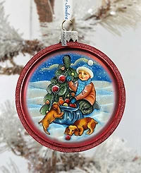 G.DeBrekht Trim A Tree Boy with Dogs C Ball Glass Ornament