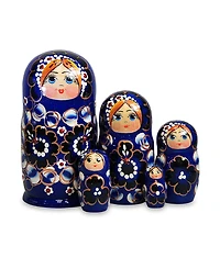 G.DeBrekht Blue Floral 5 Piece Russian Matryoshka Nested Doll Set