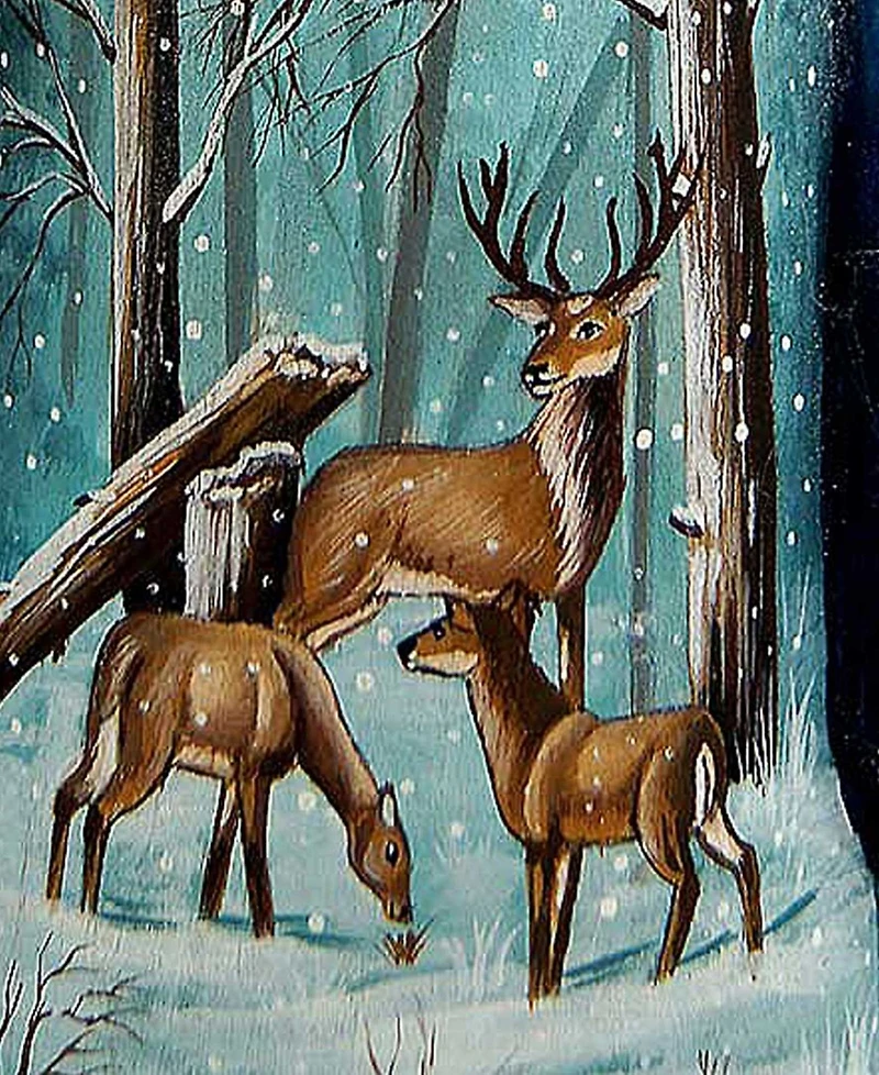 G.DeBrekht Woodcarved Hand Painted Reindeer Santa Figurine