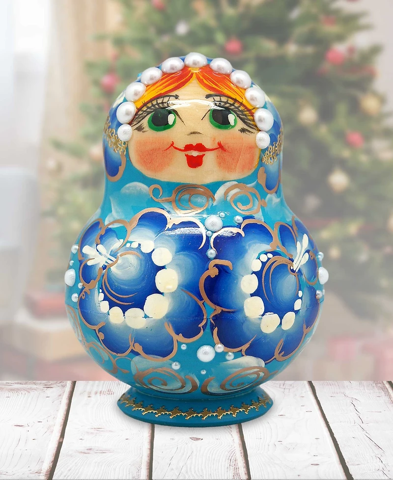 G.DeBrekht Flower In Blue 10 Piece Russian Matryoshka Nested Doll Set