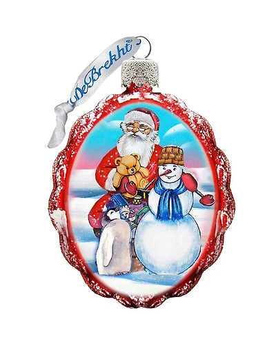 G.DeBrekht Gift Giving with Snowman Santa Glass Ornament