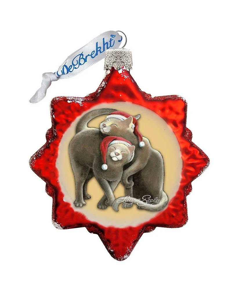 G.DeBrekht Christmas Cuddling Kitties Hand Painted Glass Ornament
