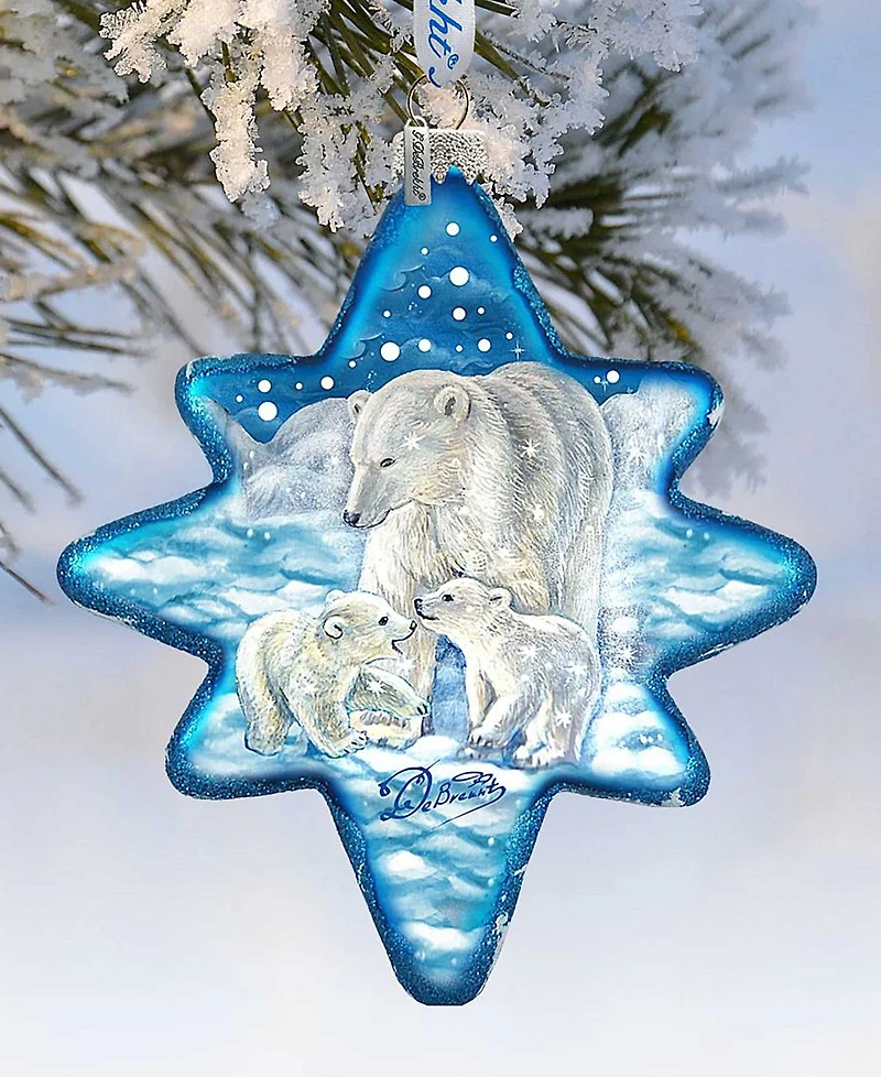 G.DeBrekht White Christmas Polar Bears North-Star Glass Ornament