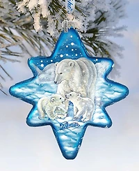 G.DeBrekht White Christmas Polar Bears North-Star Glass Ornament