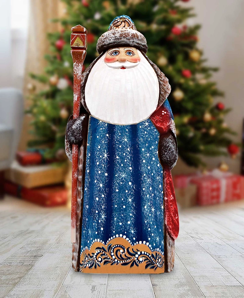 G.DeBrekht Woodcarved and Hand Painted Santa Twinkle-Yuletide Blue Santa Figurine