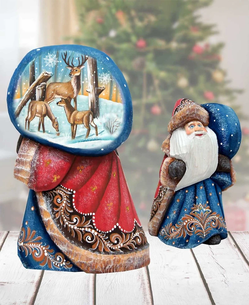G.DeBrekht Woodcarved and Hand Painted Santa Reindeer Figurine with Bag