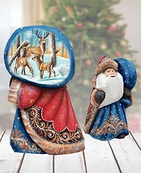 G.DeBrekht Woodcarved and Hand Painted Santa Reindeer Figurine with Bag