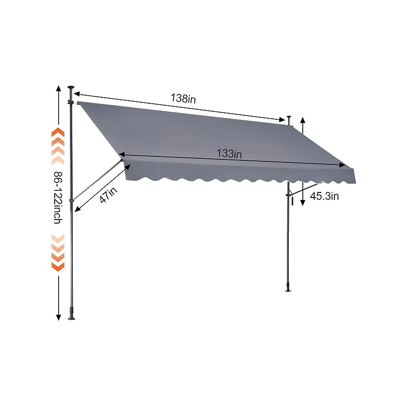 Sugift 138 x 47 in Retractable Patio Awning Sunshade Shelter Manual Crank Adjustable Height