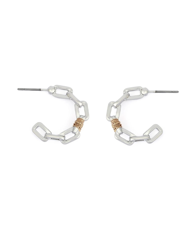 Robert Lee Morris Soho Two-Tone Paper Clip Frozen Chain Hoop Earrings