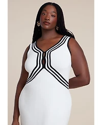 Eloquii Women's Contrast Tubing Sweater Dress