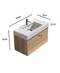 Sillysis Mid-Century Modern Bathroom Vanity with Oak Grille Double Drawers