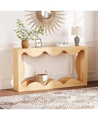 gaomon 63 Inch Farmhouse Scalloped Console Table for Entryway, Narrow Wood Sofa Table Behind Couch with Storage, Rustic Hallway Furniture