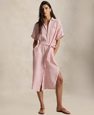 Polo Ralph Lauren Women's Striped 100% Linen Short-Sleeve Shirtdress