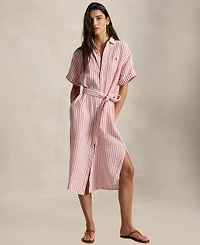 Polo Ralph Lauren Women's Striped 100% Linen Short-Sleeve Shirtdress