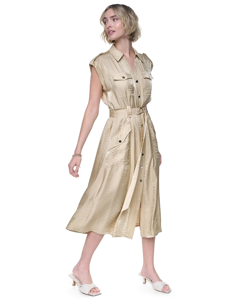 Dkny Women's Collared Neck Twinkle Cargo Dress