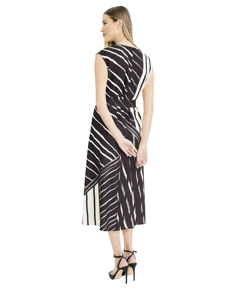 Luxely Women's Printed Sleeveless V-neck Midi Dress