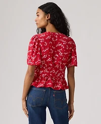 Levi's Women's V-Neck Floral-Print Short-Sleeve Blouse