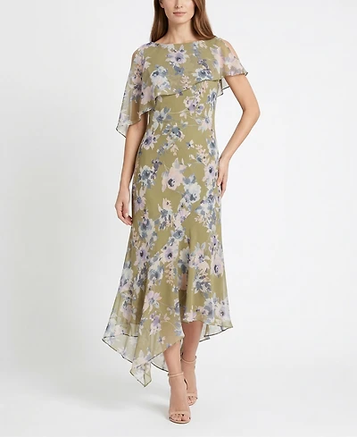 Taylor Women's Floral Print Capelet Fit & Flare Crewneck Polyester Dress