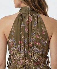 Taylor Women's Floral Pleated Mock Neck Polyester Dress