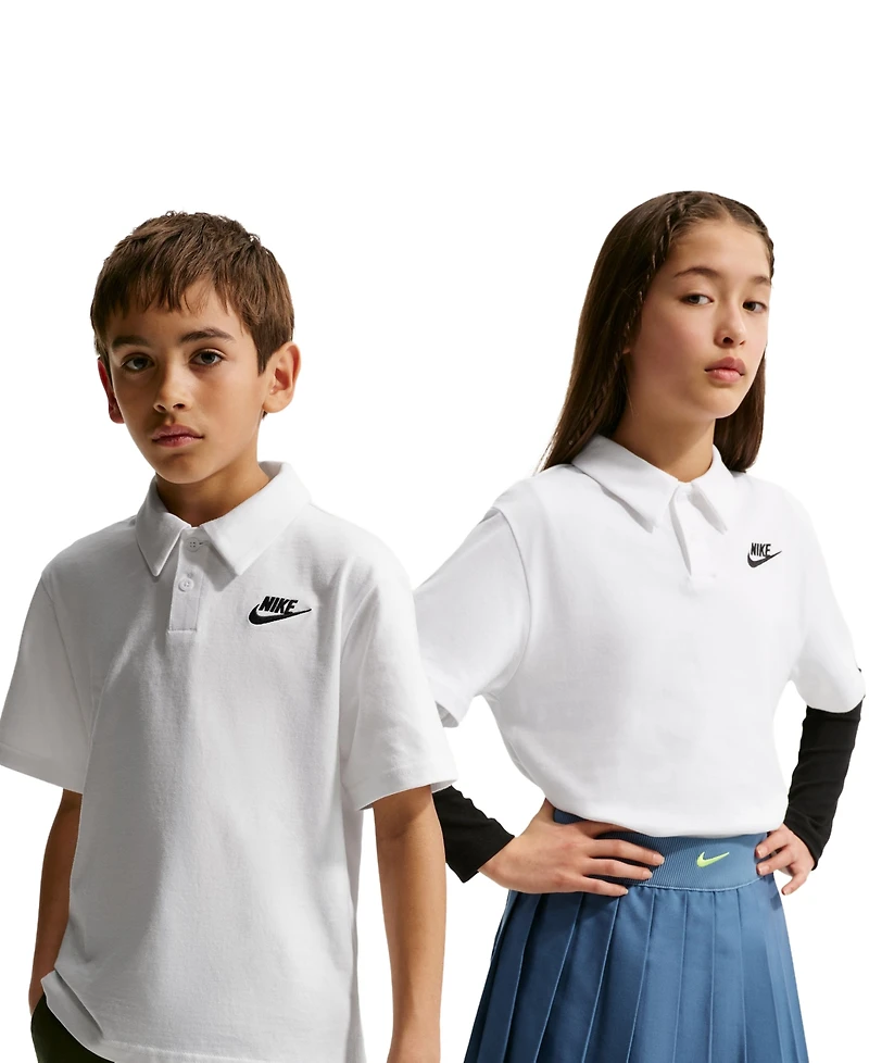 Nike Big Boys' and Girls' Sportswear Club Knit Short-Sleeve Polo Buttoned-Up T-Shirt