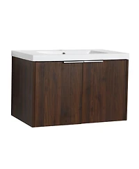 Sillysis Floating Bathroom Vanity with Resin Sink, Modern Plywood Cabinet