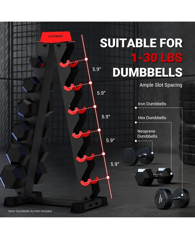 Harison 6-Tier Dumbbell Rack Stand, A-Frame Weight Storage for Home Gym