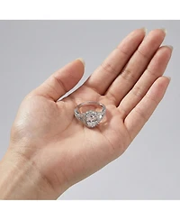 Sterling Silver Mounted Cubic Zirconia Solitaire with Halo Ring