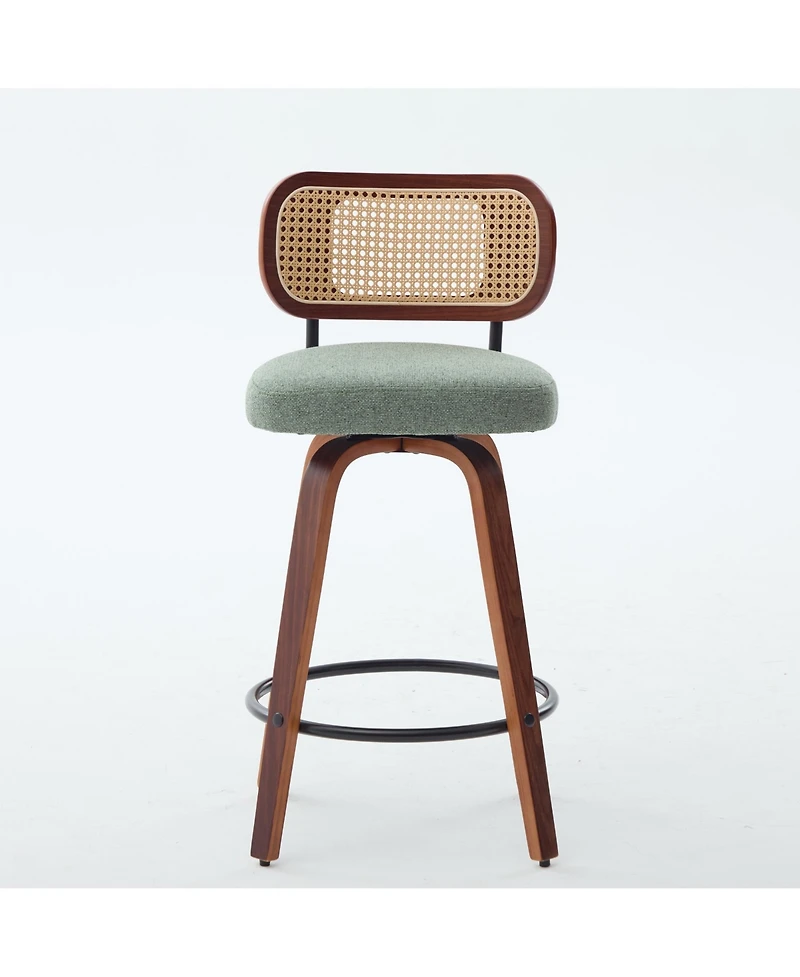 sumyeg 26 Inch Counter Height Swivel Bar Stools with Rattan Back and Upholstered Seat Set of 3