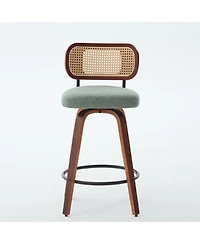 sumyeg 26 Inch Counter Height Swivel Bar Stools with Rattan Back and Upholstered Seat Set of 3