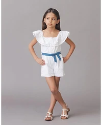 Hope & Henry Little Girls and Organic Ruffle Collar Button Front Seersucker Romper