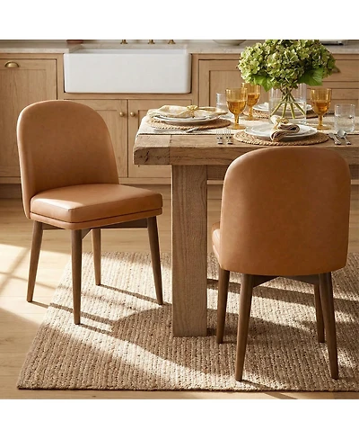 Maison Boucle Faux Leather Upholstered Dining Chairs Set of 2, Walnut Wood Legs