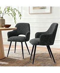 Maison Boucle Set of 2 Upholstered Arm Dining Chairs, Metal Legs, Modern Kitchen