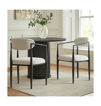 Maison Boucle Wide Upholstered Dining Chairs Set of 2, Metal Legs, Modern Armchair