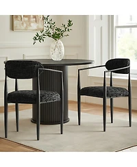 Maison Boucle Wide Upholstered Dining Chairs Set of 2, Metal Legs, Modern Armchair