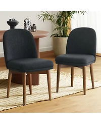 Maison Boucle Linen Blend Upholstered Dining Chairs Set of 2, Walnut Wood Legs
