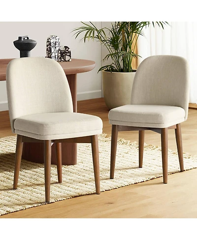 Maison Boucle Linen Blend Upholstered Dining Chairs Set of 2, Walnut Wood Legs