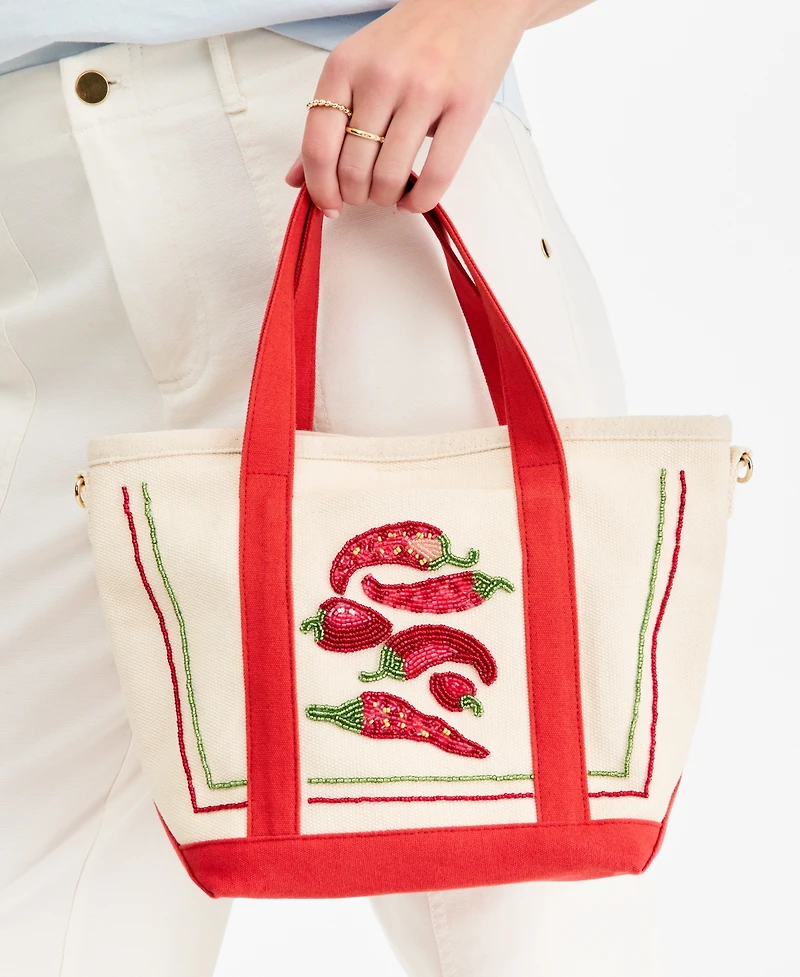 On 34th Beaded Canvas Small Tote Handbag, Macy's Exclusive