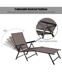 Gouun Folding Patio Chaise Lounge Chair with 5 Reclining Positions