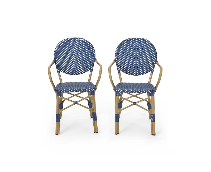 sumyeg French Style Outdoor Accent Chairs with Rattan and Bamboo Print Aluminum Frame(Set of 2