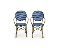 sumyeg French Style Outdoor Accent Chairs with Rattan and Bamboo Print Aluminum Frame(Set of 2